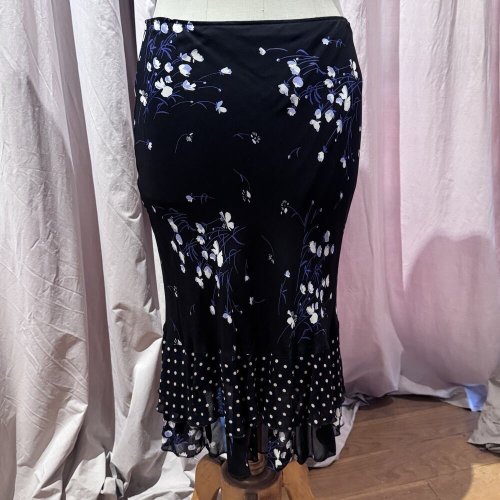Ann Ferriday VTG Stock Rayon Mixed Print Ruffle Skirt M/L